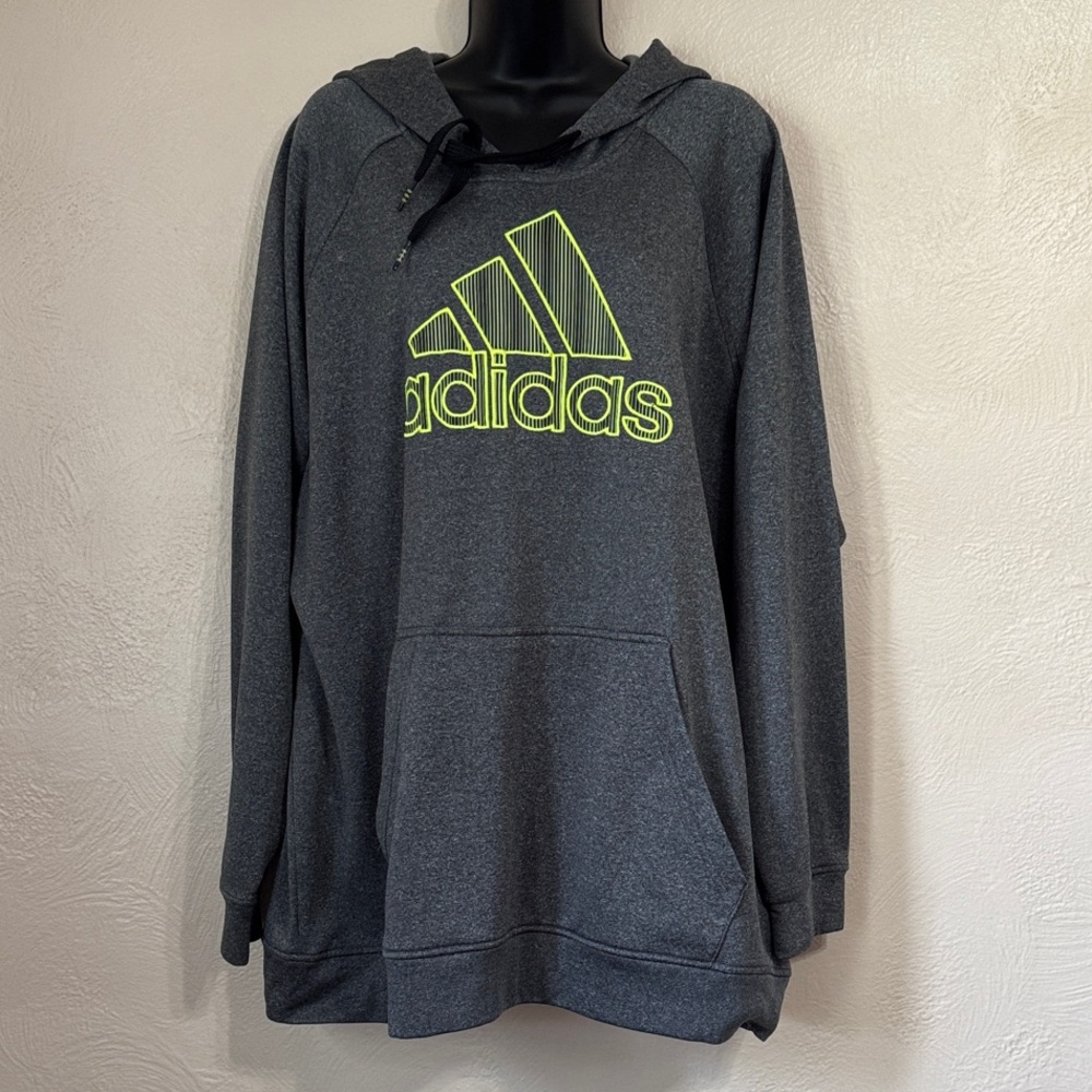 adidas Dark Gray Crewneck Hoodie with Neon Yellow Logo 0522